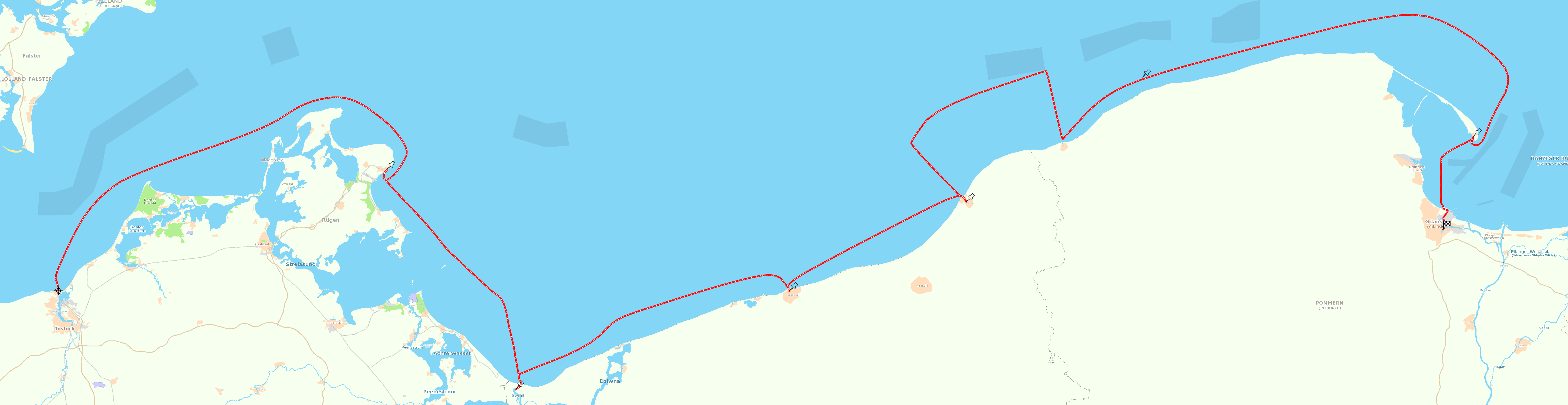 Routenkarte Danzig – Polens Ostsee-Hauptstadt