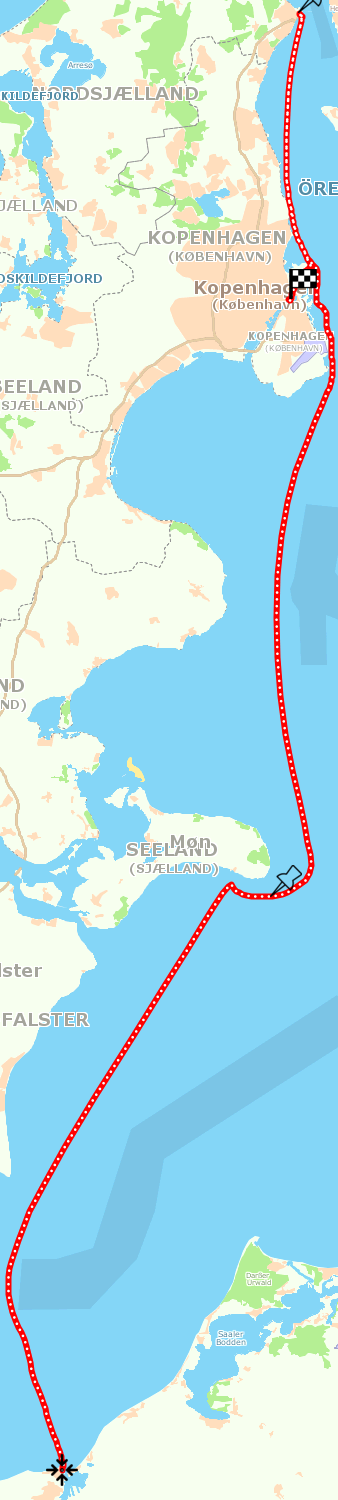 Routenkarte Kopenhagen über Møn